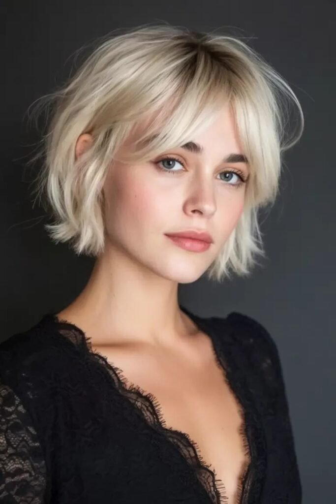 Shaggy Blonde Bob with Curtain Bangs