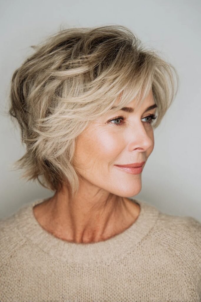 Shaggy Blonde Bob with Layered Side Bangs