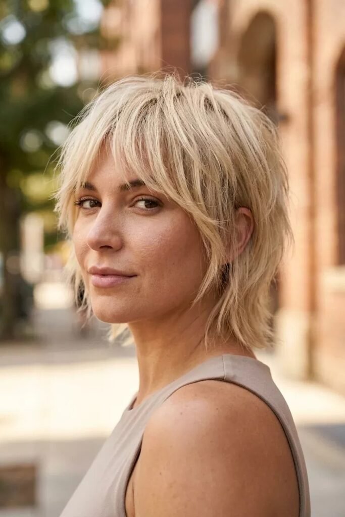Shaggy Blonde Bob with Textured Fringe