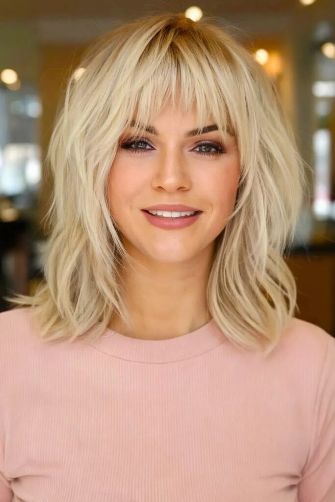 Shaggy Blonde Bob with Textured Fringe Bangs
