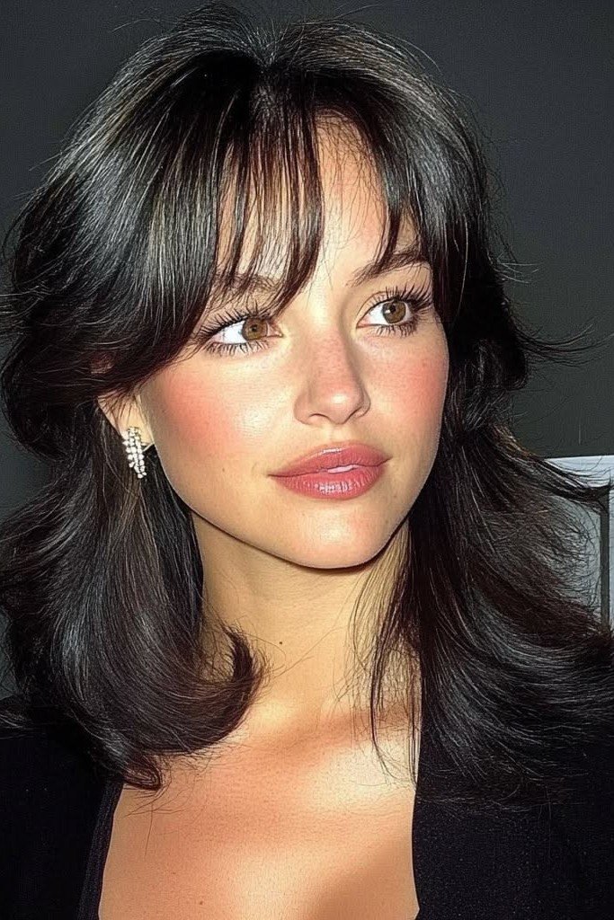 Shaggy Dark Hair with Soft Curtain Bangs