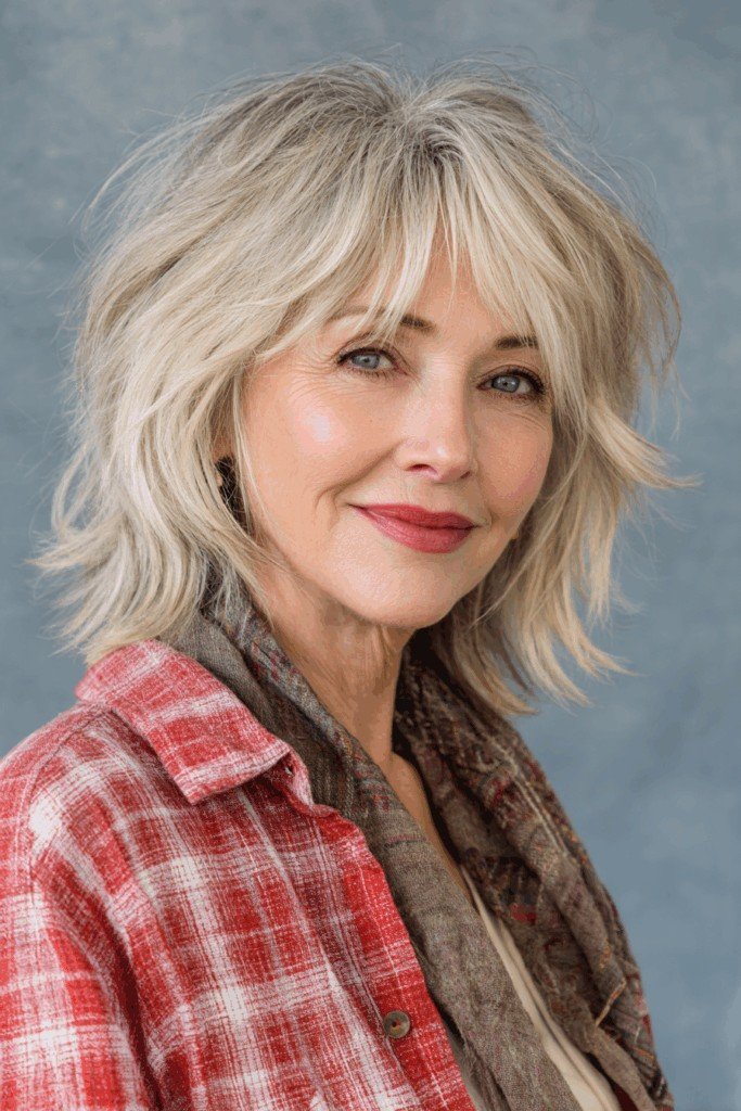 Shaggy Layered Bob with Curtain Bangs