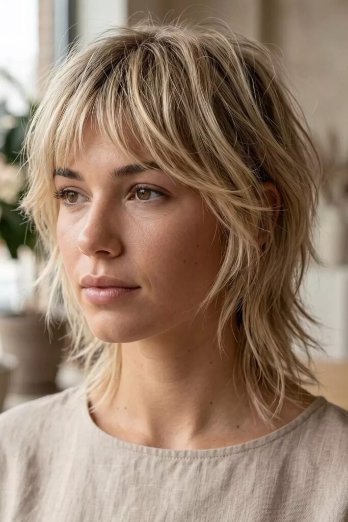 Shaggy Layered Bob with Curtain Bangs