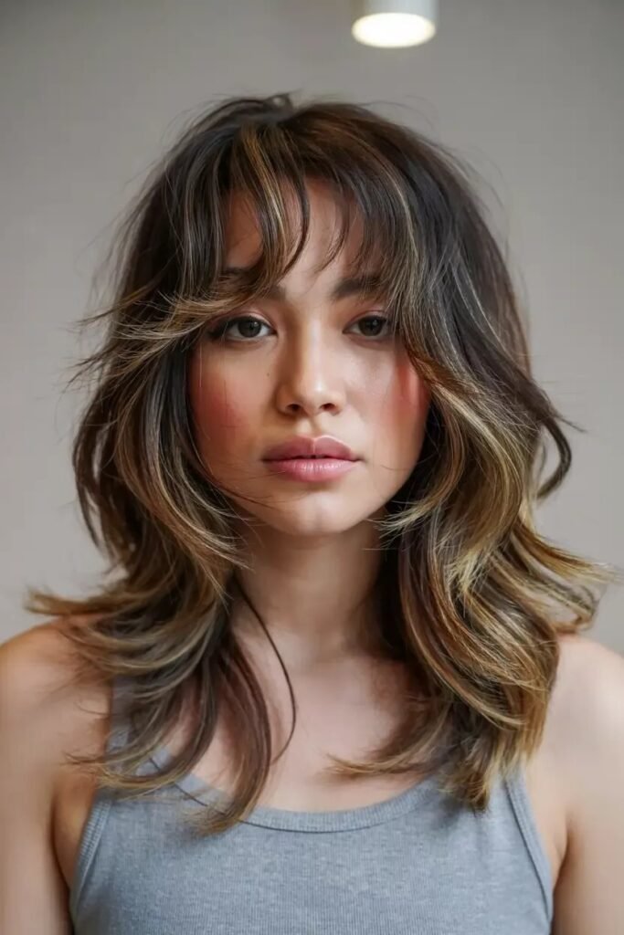 Shaggy Layered Hair with Face-Framing Highlights