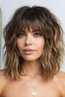 Shaggy Medium Layered Cut with Full Bangs