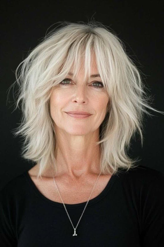 Shaggy Medium-Length Cut with Wispy Bangs