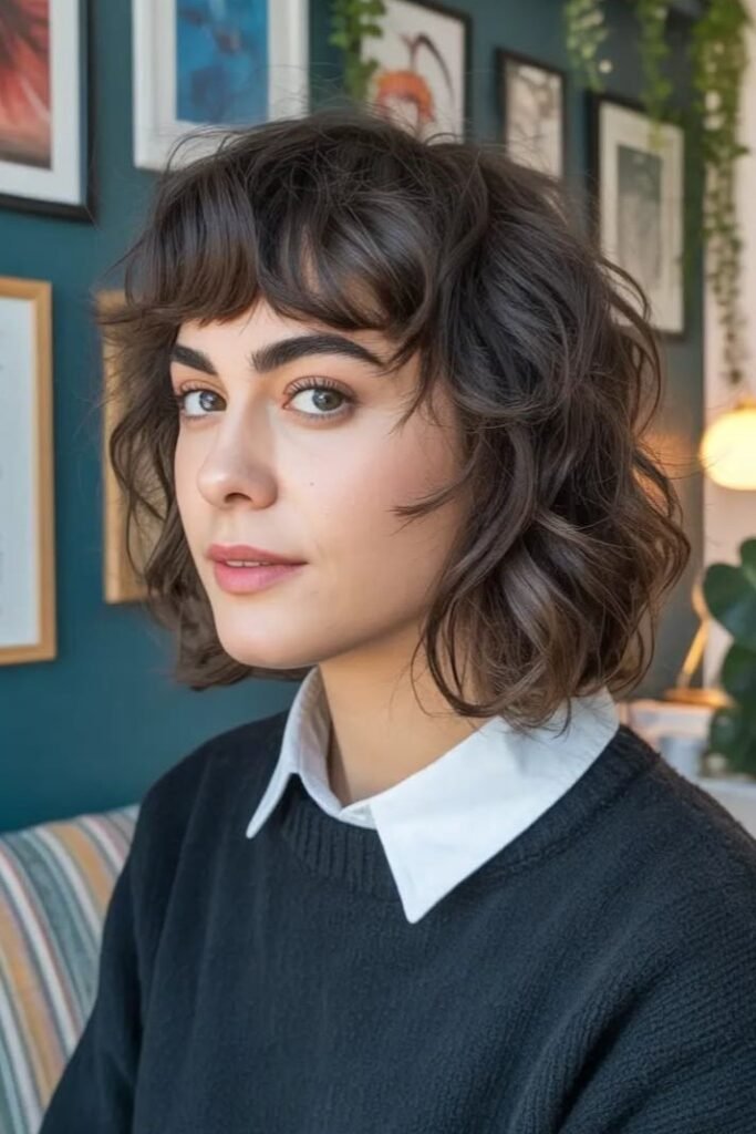 Shaggy Wavy Bob with Piece-y Bangs