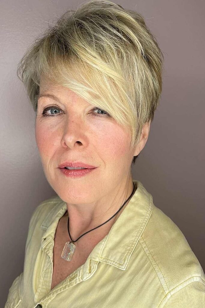 Short Blonde Pixie with Textured Side Bangs