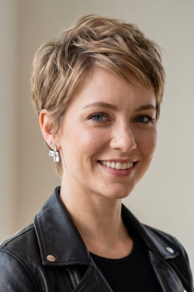 Short Blonde Textured Pixie with Side-Swept Bangs