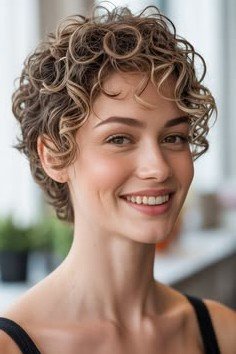 Short Curly Bob with Blonde Balayage