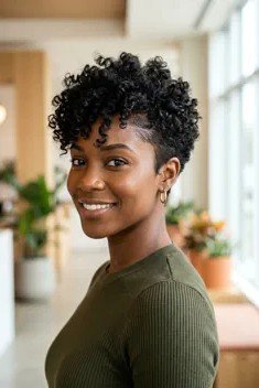 Short Curly Crop with Defined Coils and Tapered Sides