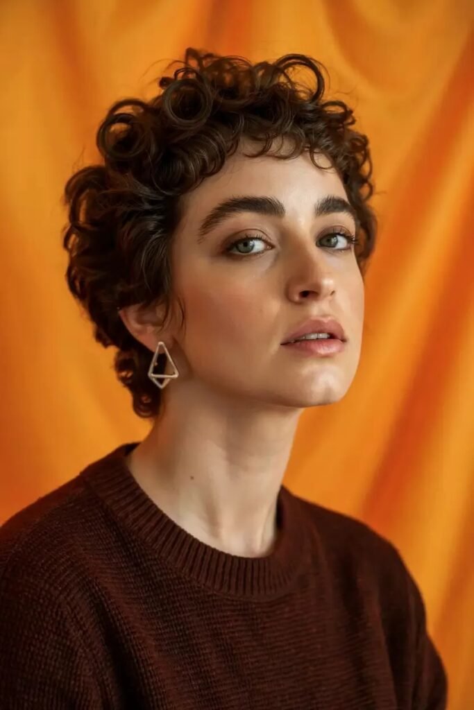 Short Curly Dark Brown Crop with Textured Fringe