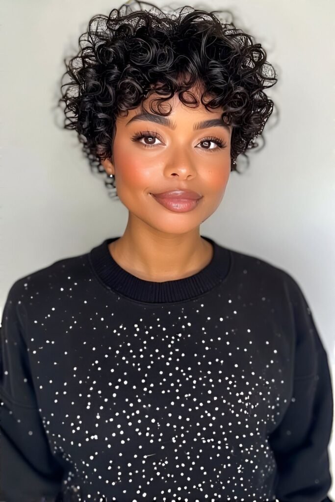 Short Curly Pixie Cut with Defined Coils