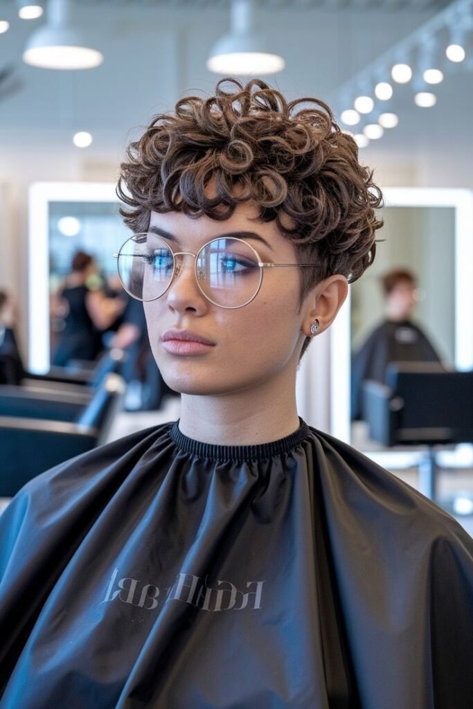 Short Curly Pixie with Round Glasses