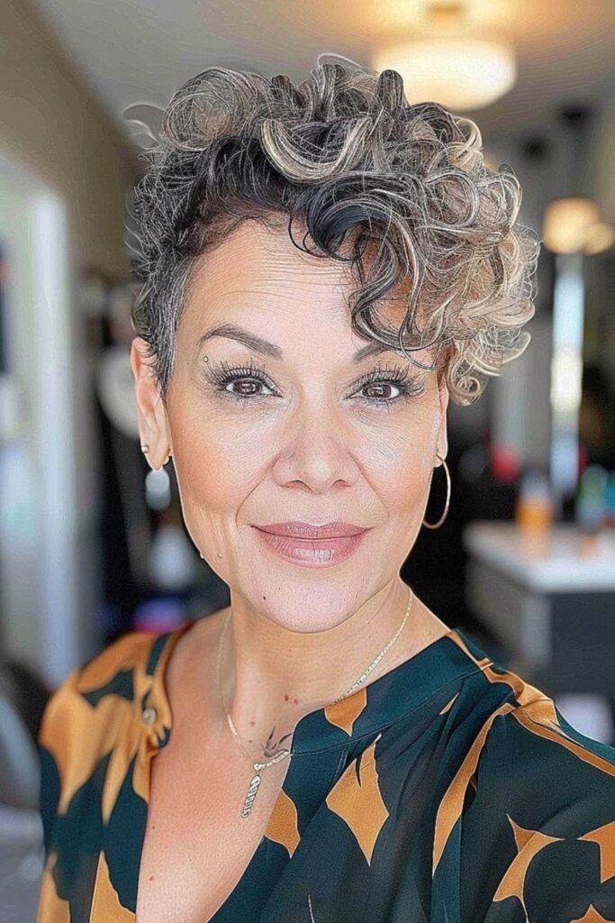 Short Curly Undercut with Highlighted Top