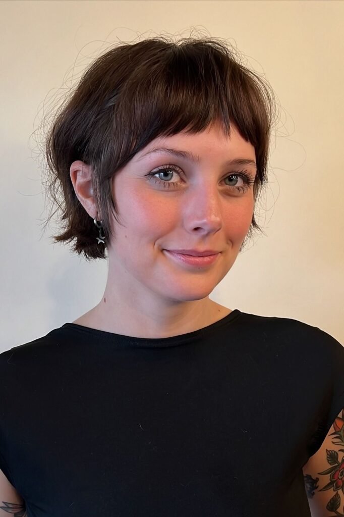 Short Dark Brown Crop with Micro Bangs
