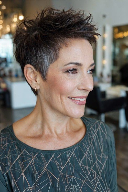 Short Dark Textured Pixie with Tapered Sides