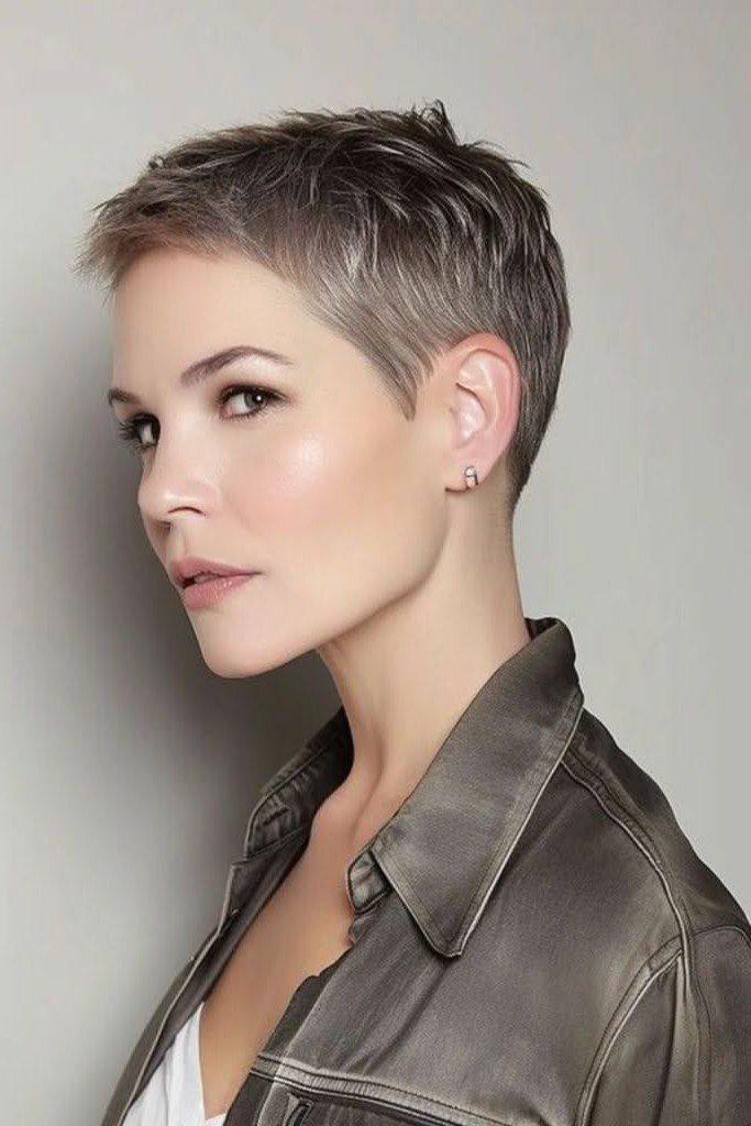 Short Grey-Brown Tapered Pixie Cut