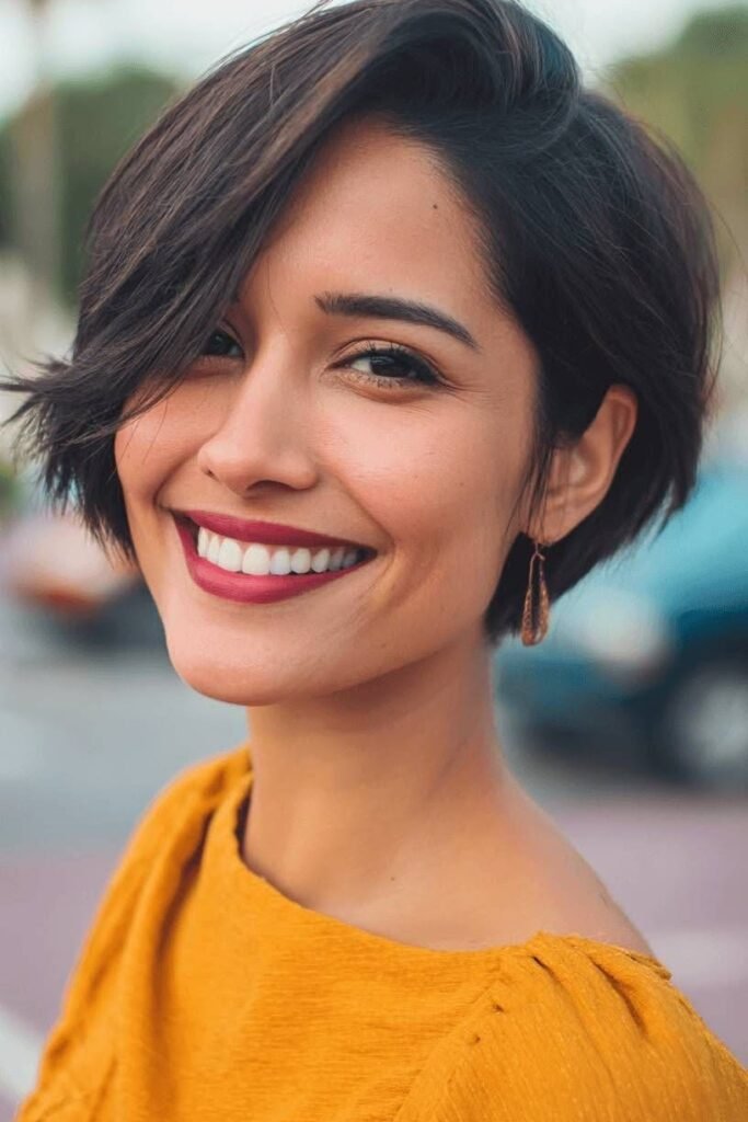 Short Layered Bob with Side-Swept Bangs