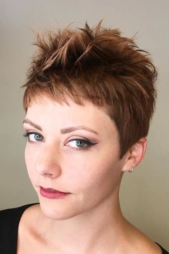 Short Layered Copper Spiky Cut with Soft Fringe