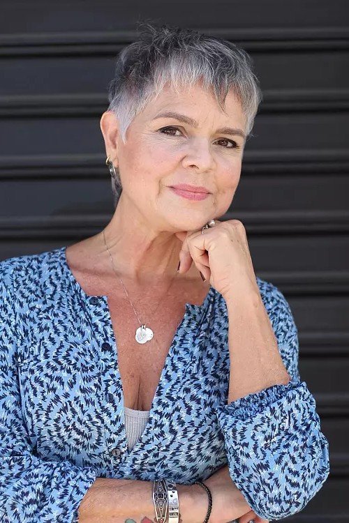 Short Layered Grey Pixie Cut with Subtle Texture