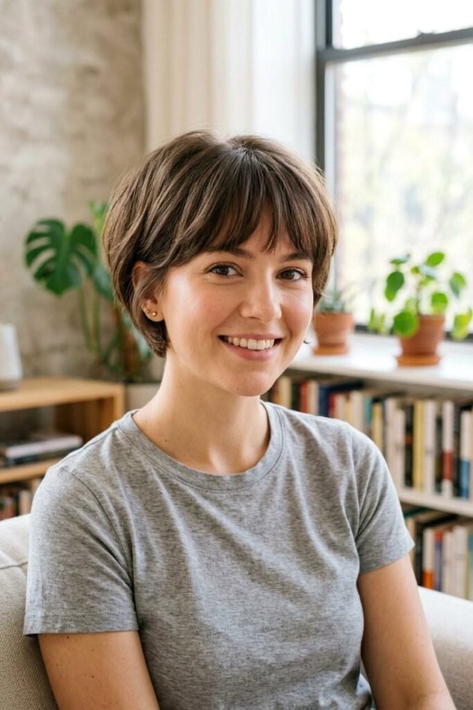 Short Pixie-Bob Hybrid with Soft Bangs