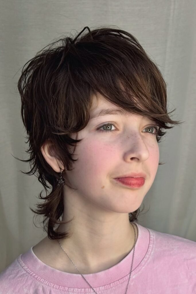 Short Shaggy Pixie Cut with Layered Fringe