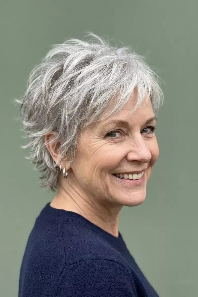 Short Silver Layered Crop with Textured Finish