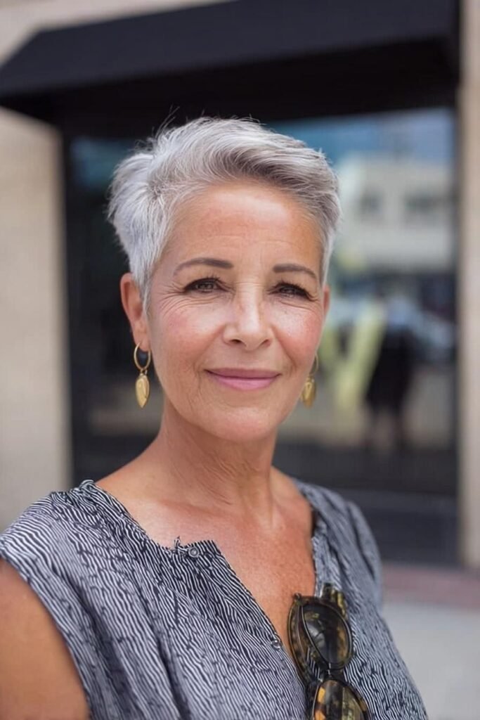 Short Silver Pixie with Soft Volume