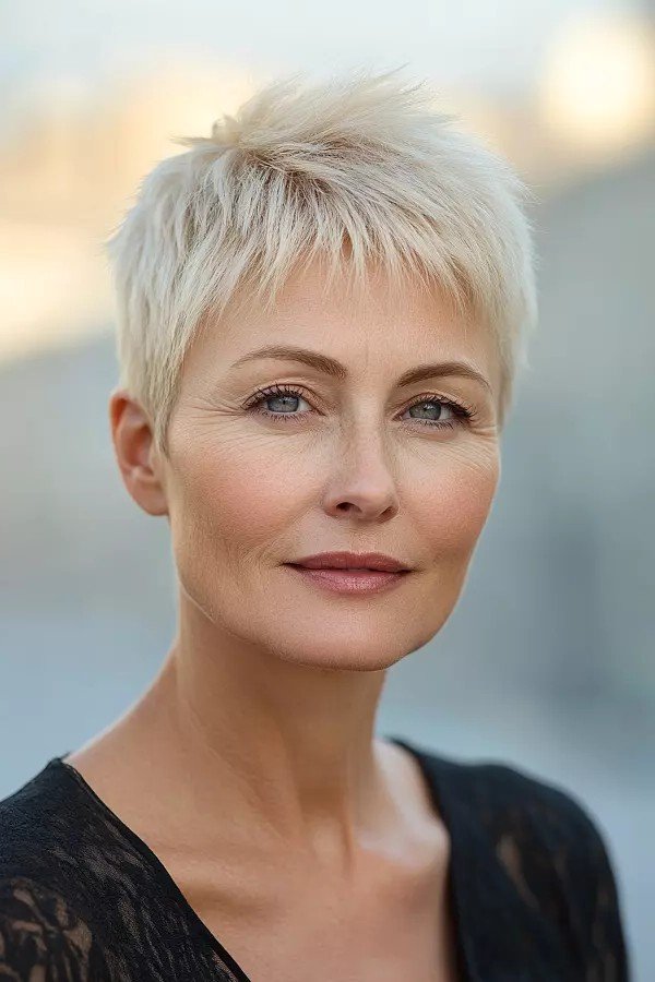 Short Spiky Blonde Pixie with Minimalist Styling