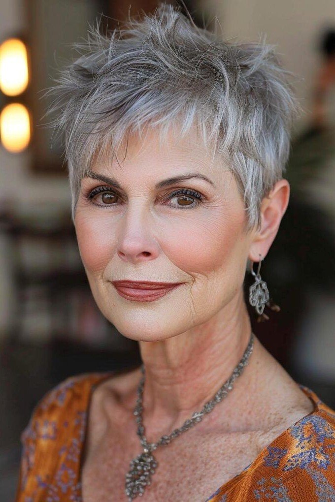 Short Spiky Pixie Cut with Silver Tones