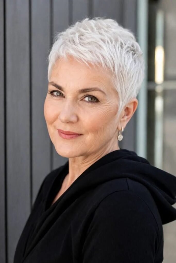 Short Spiky Silver Pixie Cut with Tapered Sides