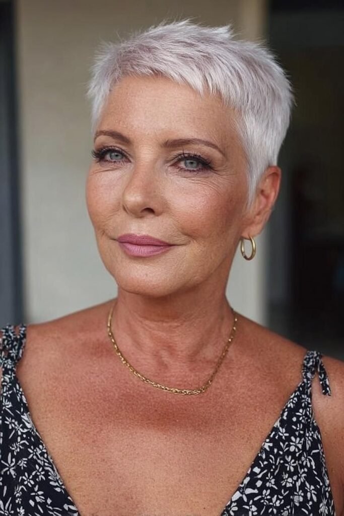 Short Spiky Silver Pixie with Natural Texture
