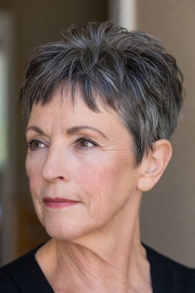 Short Tapered Pixie Cut with Wispy Bangs