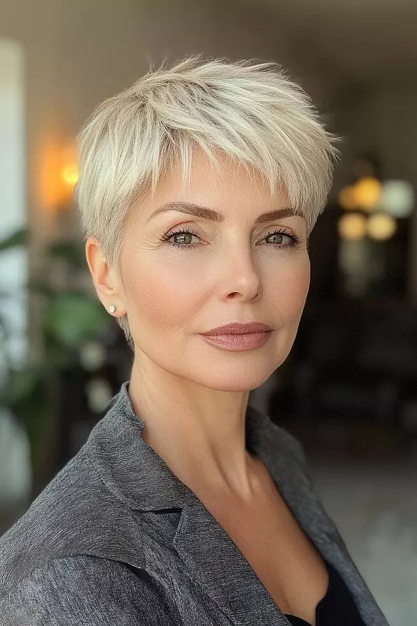Short Textured Blonde Pixie with Subtle Layering
