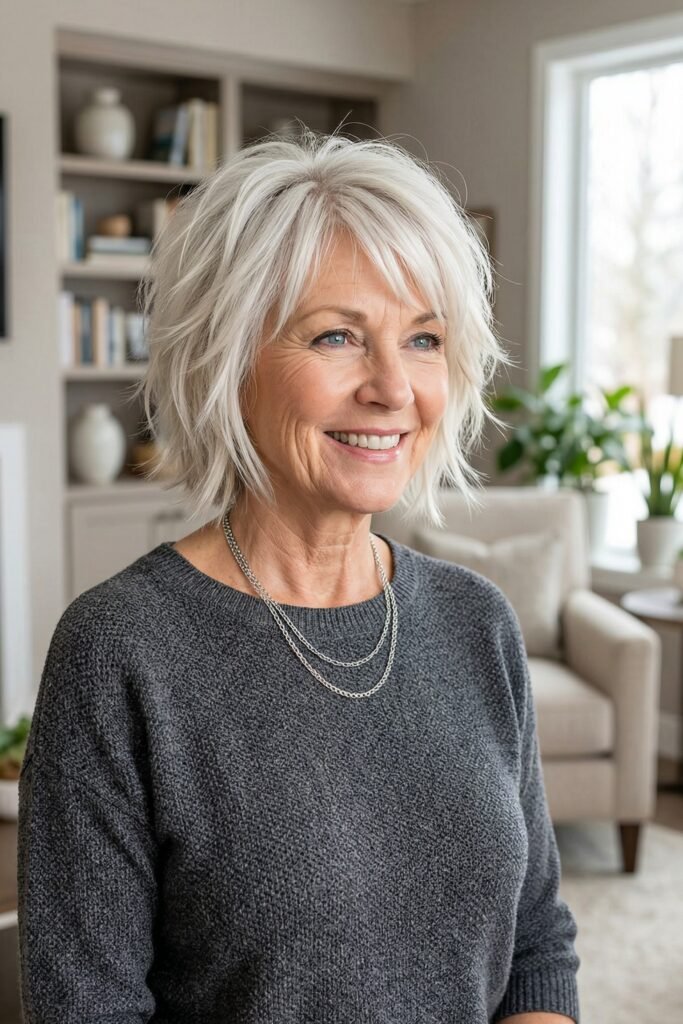 Short Textured Bob with Layered Fringe