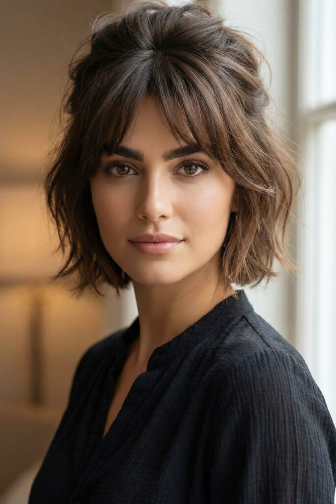 Short Textured Bob with Soft Curtain Bangs