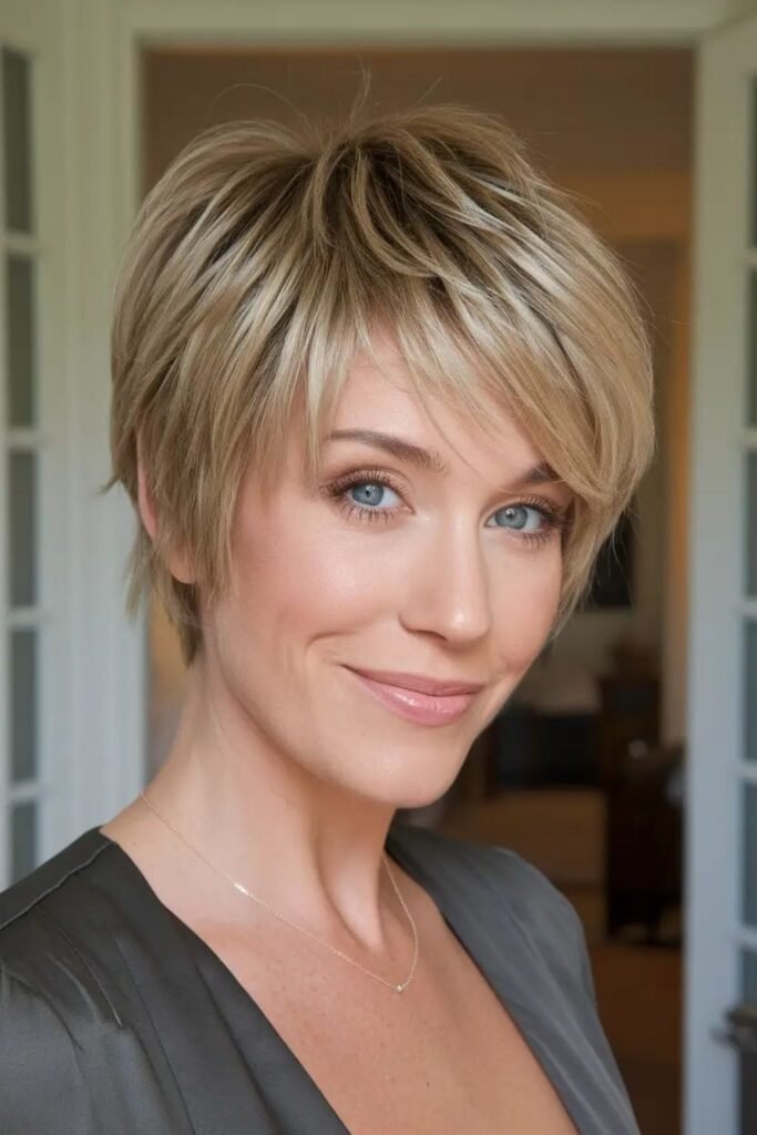 Short Textured Pixie Bob with Side-Swept Bangs