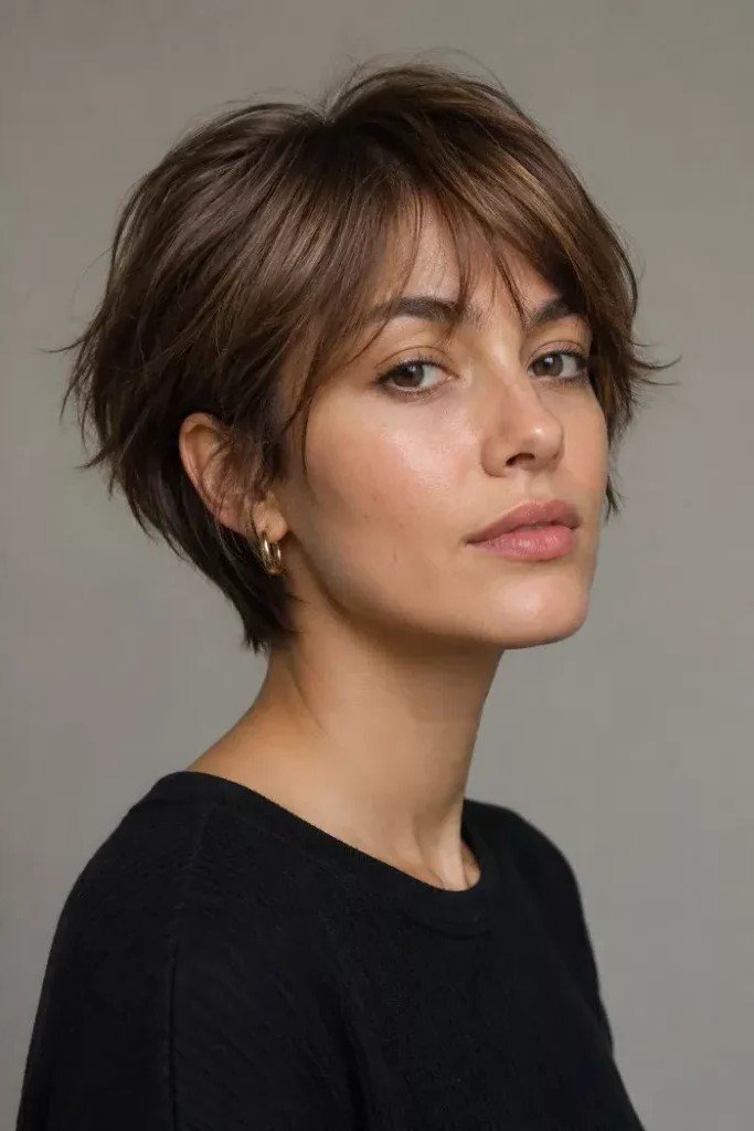 Short Textured Pixie Bob with Soft Side-Swept Bangs