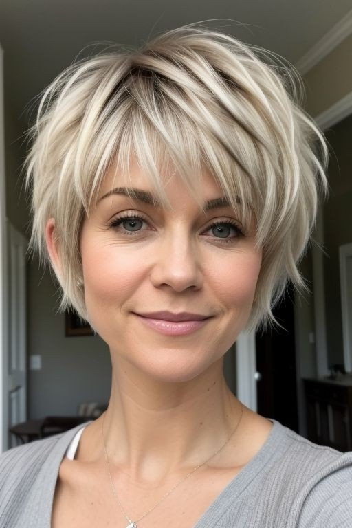 Short Textured Pixie Bob with Wispy Bangs