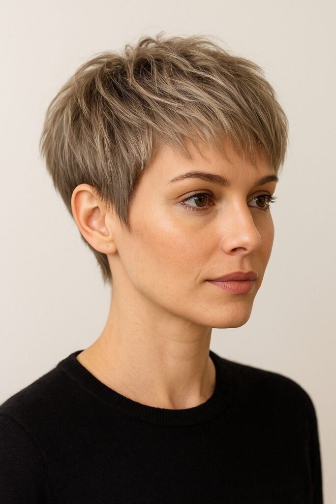 Short Textured Pixie Cut with Layered Crown