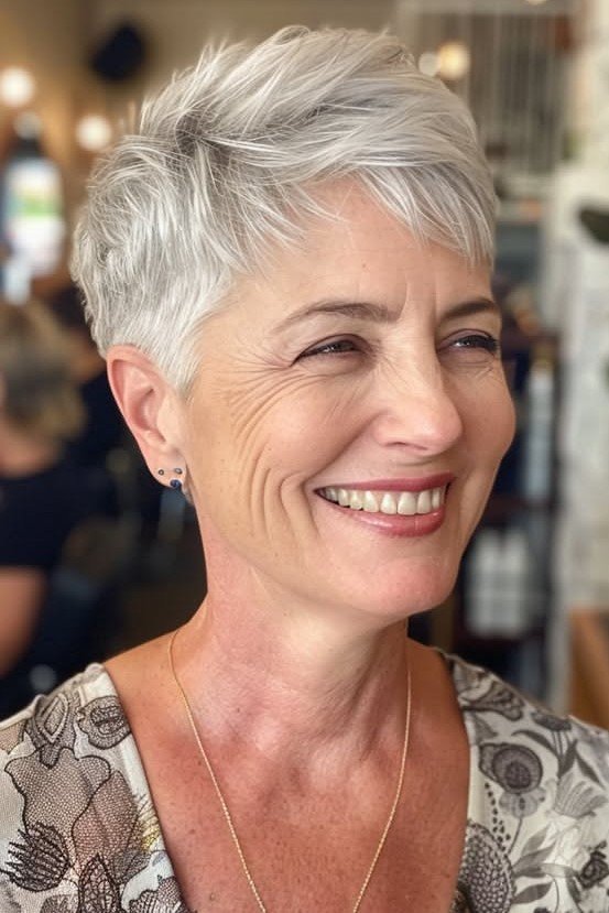 Short Textured Pixie Cut with Side-Swept Fringe