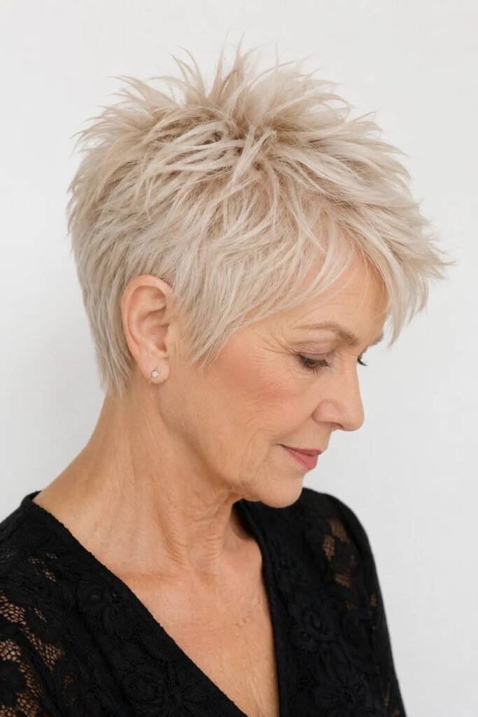 Short Textured Platinum Pixie Cut with Soft Spikes