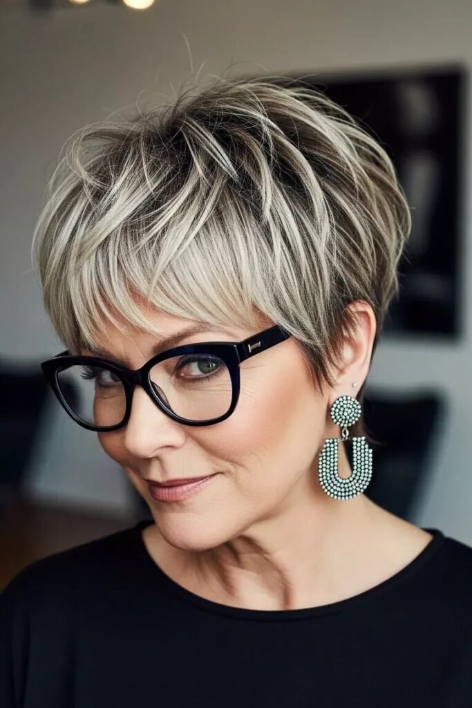 Short Textured Sassy Cut with Highlights