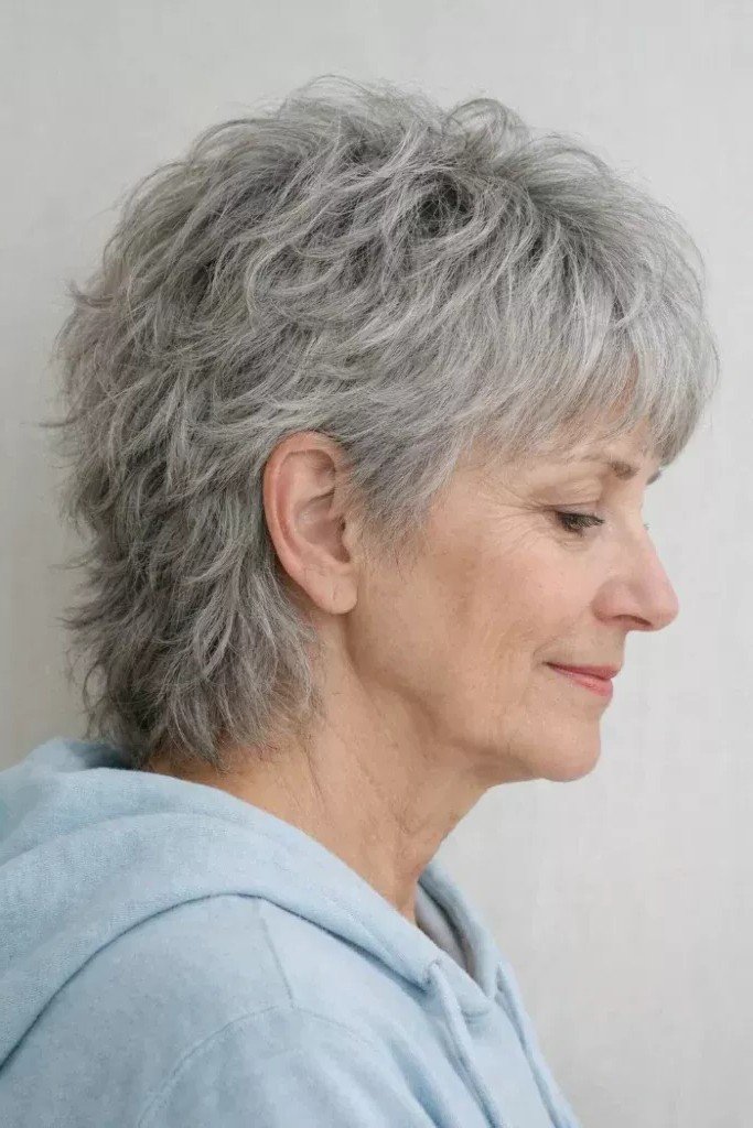 Short Textured Silver-Grey Shag with Soft Layers