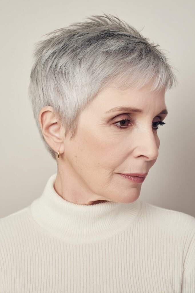 Short Textured Silver Pixie with Soft Volume