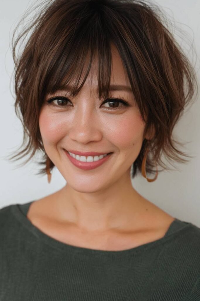 Short Textured Volumized Bob with Bangs