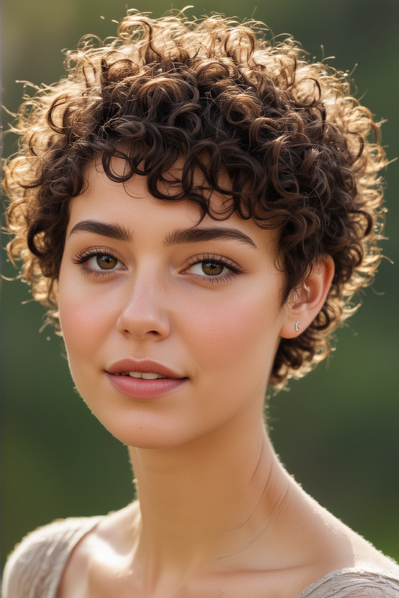 Short Voluminous Curls with Textured Bangs