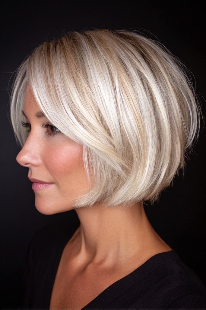 Short Voluminous Side-Parted Bob with Soft Waves