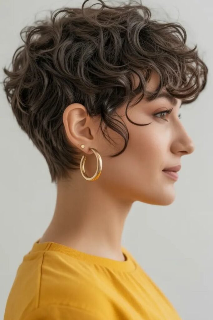 Short Wavy Crop with Side-Swept Curls